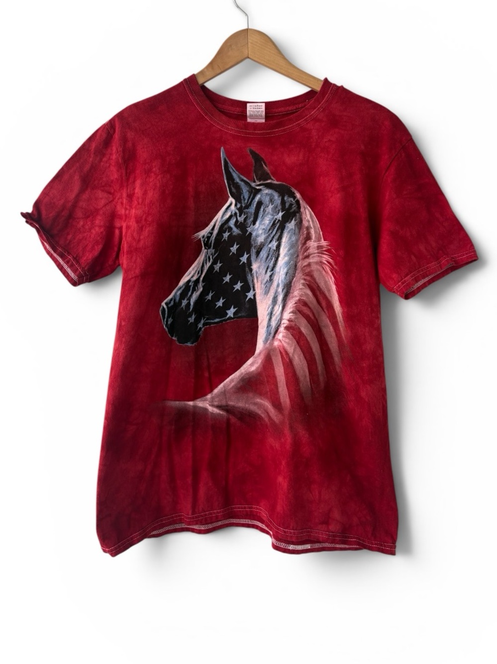 Gildan TAmerican Flag Horse Tie Dye T Shirt Large